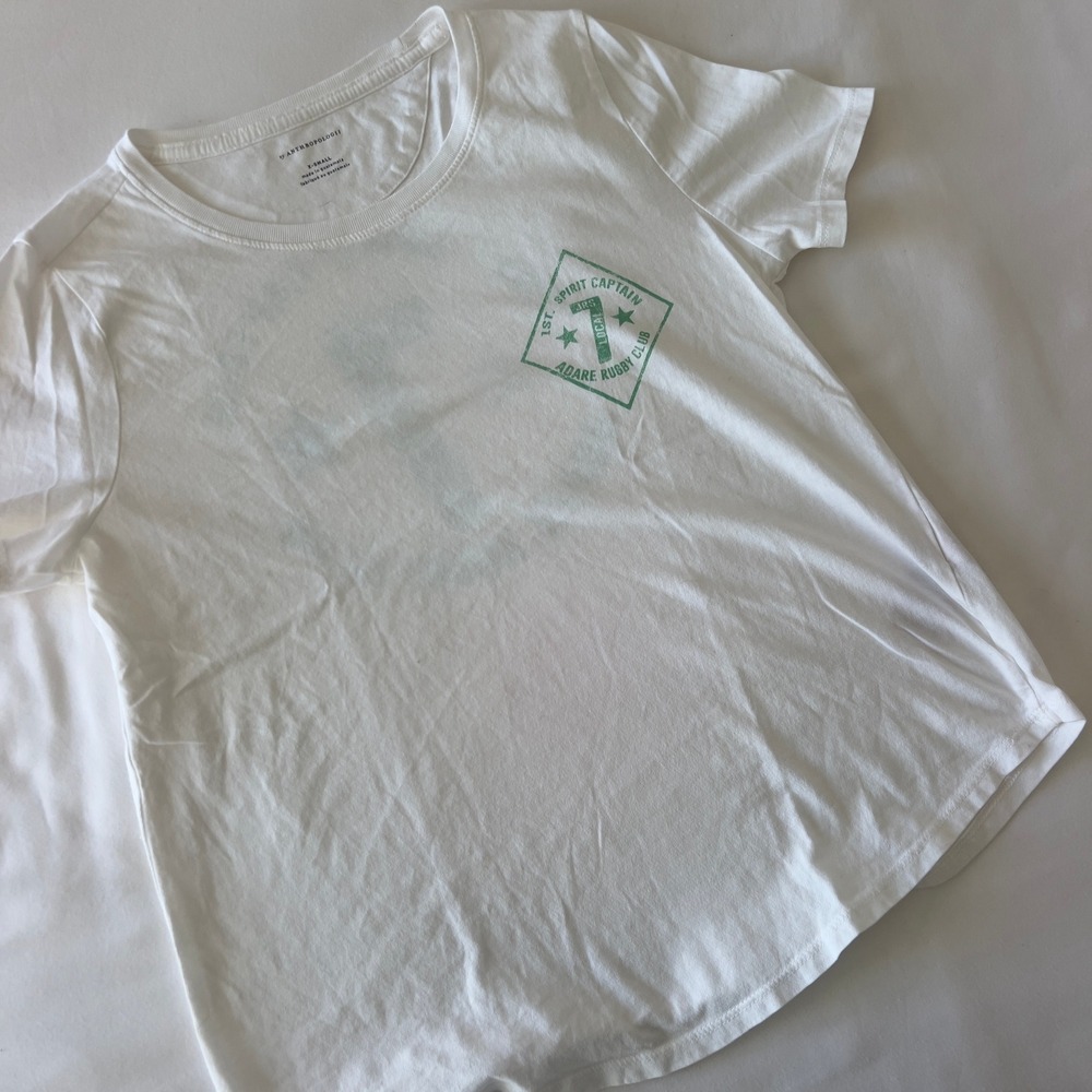 Anthropologie Adare‎ Rugby Club Graphic T-Shirt White Green XS